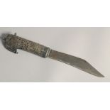 A LATE 19TH CENTURY ARAB - POSSIBLY YEMENI KNIFE, with openworked handle, 33cm long.