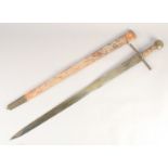 A REPLICA OF A KNIGHTLY SWORD, early 20th century, wide tapering pointed 32.5 in blade, hilt with