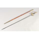 A COURT SWORD, late 20th century, slender single edged etched blade, double shell guard,