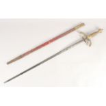 A REPLICA OF A RAPIER, early 20th century, narrow double edged blunt tipped 31.5 in blade, hilt with