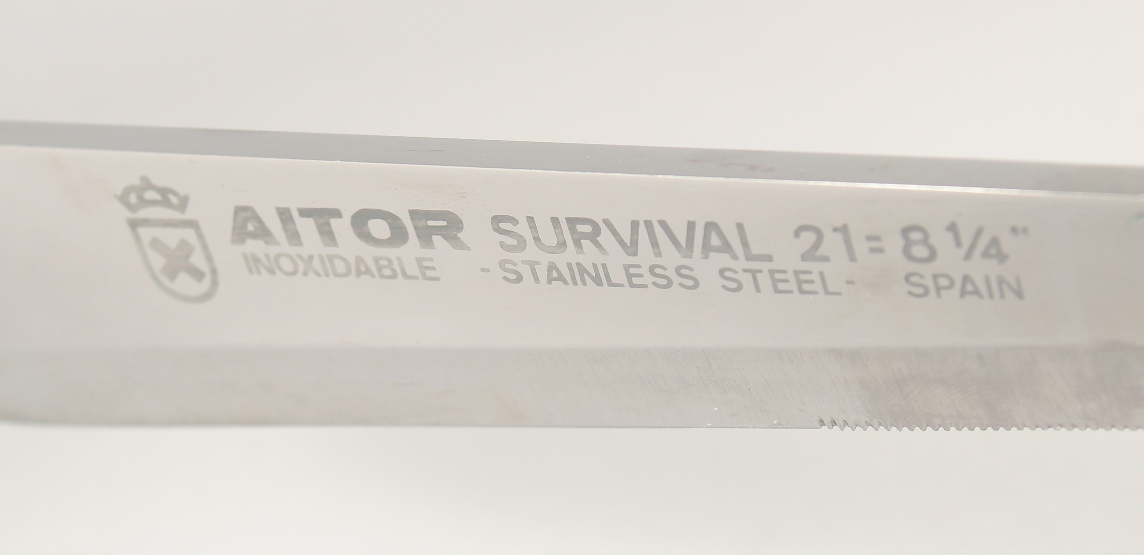 AN AITOR SURVIVAL 21 8.75 STAINLESS STEEL KNIFE, with antler handle in a leather sheath. - Image 2 of 4