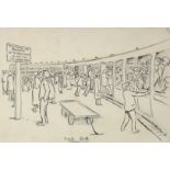 Circle of Fougasse, 'The G.S', a pen and ink study of crowded railway carriages and platform