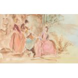 A group of elegant ladies in a garden, watercolour, 8.5" x 13.5", (21.5x34.5cm).