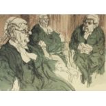 Feliks Topolski, three judges seated, colour lithograph, numbered 225/250 and signed, paper size 21"