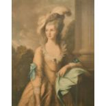 Appleton after Gainsborough, a portrait of a lady standing by fluted classical columns, colour