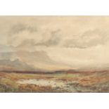 Arthur Tozer (early 20th Century) A gathering of water in a landscape with mountains beyond,