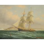 James Hardy (late 20th Century) A two mast Clipper with other shipping off the coast, oil on