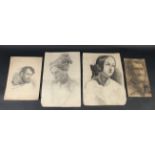 19th/20th Century, a group of four unframed head studies, charcoal and pencil, the smallest 14" x 9"