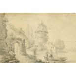Attributed to Isaac Landmann (1741-1826) A riverside view, pencil, indistinctly signed and dated,