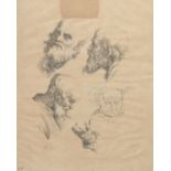 After Abraham Bloemaert, an engraving of four head studies and a hand, 8.5" x 7" (21.5 x 17.5cm).