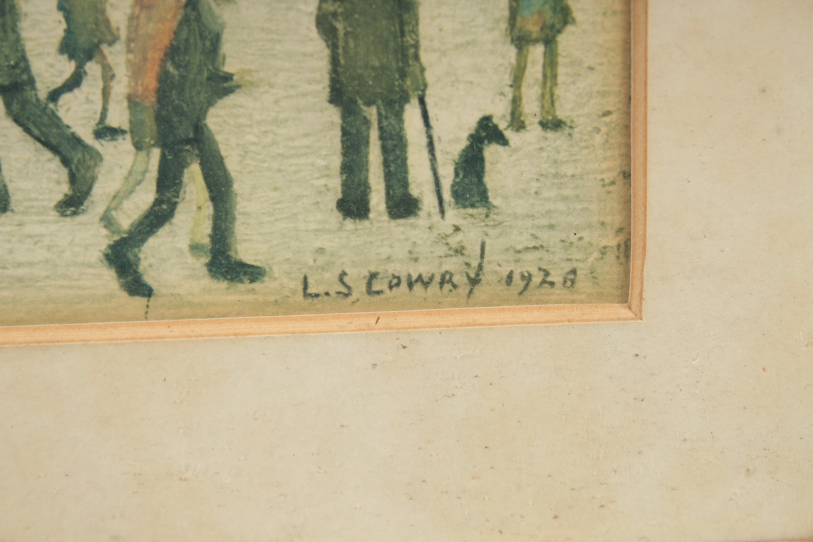 A Lowry print, after the painting, 'Outside the mill' 1928, 10.75" x 19.5", (27.5x50cm). - Image 3 of 5