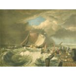 After Turner, Calais Pier, colour print, signed in pencil by the engraver, 13" x 17.5", (33x44.