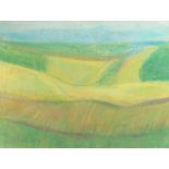 Jeff Hoare (1923-2019) British, 'Fields of Green', pastel, titled verso, 18" x 23.75", (46x64.