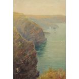 Two West Country rocky coastal scenes, one oil on canvas and initialled, 14" x 10", (35.5x25cm)