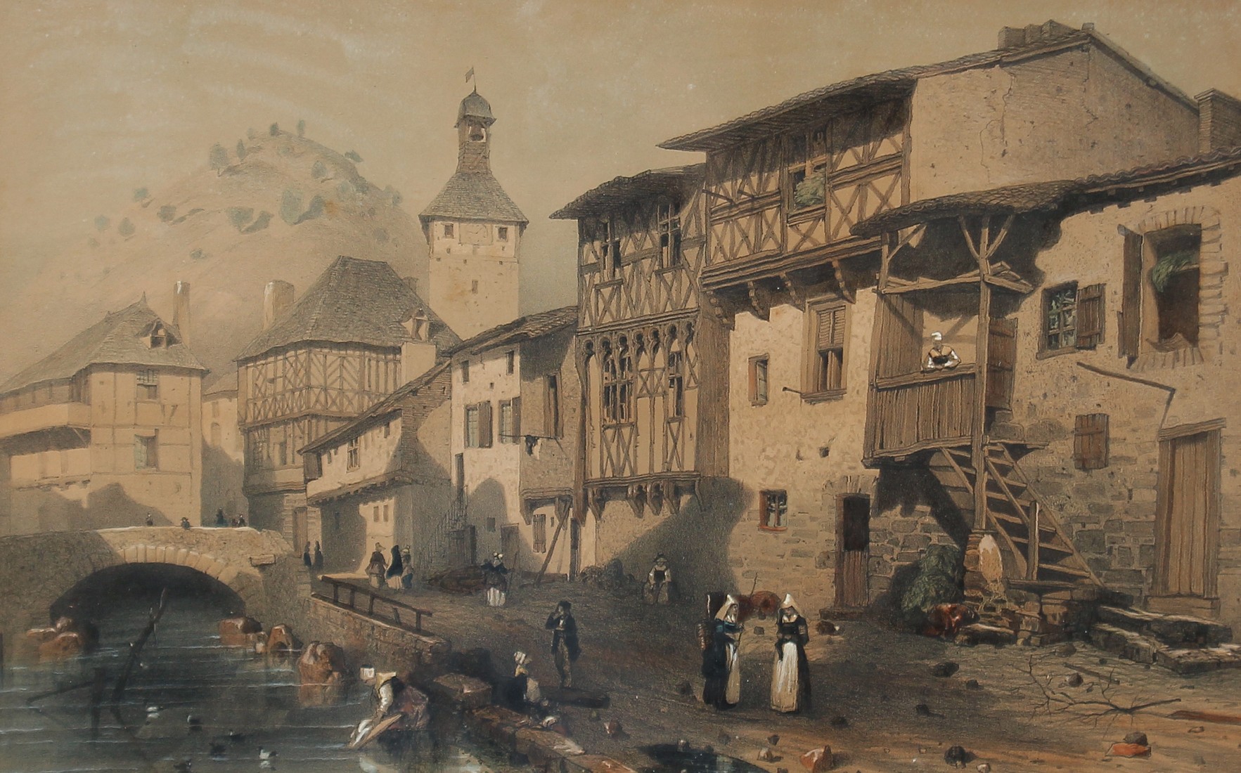 Cassaone, A set of 4 coloured prints, two interior scenes with figures, two of buildings, each 11" x