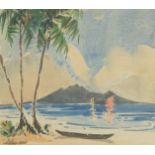 20th Century Malaysian School, three watercolours, A hut on the beach Malaya, 9.5" x 8.25", (23.