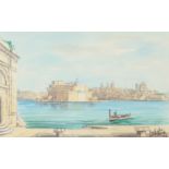 Joseph Galea, Malta, 'Grand Harbour from Custom's House', watercolour, signed and inscribed, 6.75" x