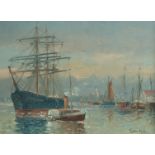 Early 20th Century Continental School, A tall ship and other sailing boats in a harbour, oil on