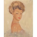 Mid-20th Century Continental School, a bust length portrait of a lady, oil on canvas, indistinctly