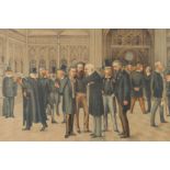 A Vanity Fair print. 'The lobby of the House of Commons 1886', 14" x 19.5", (35.5x49.5cm) along with