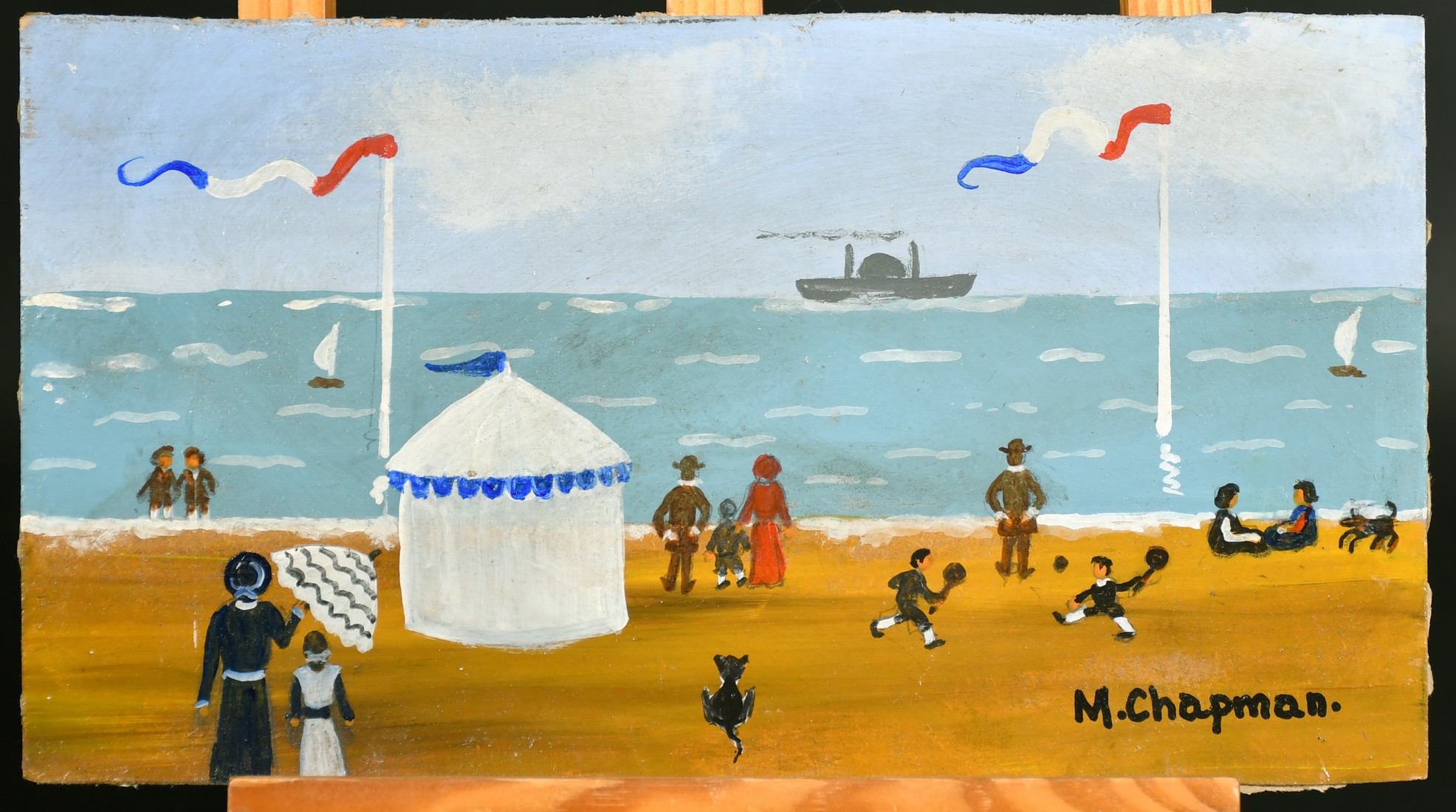 Margaret Chapman (1940-2000) British, Figures on a French beach with figures, children paddling - Image 2 of 2