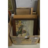 Box of assorted paintings and prints etc.