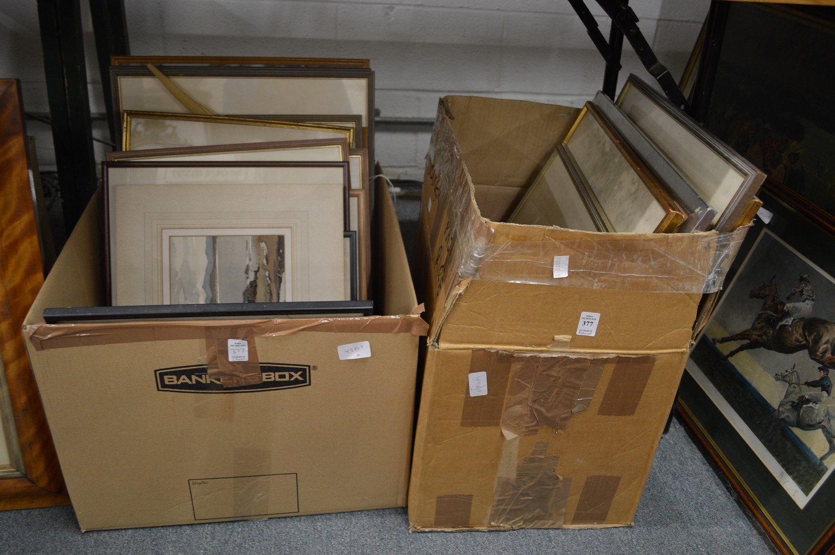 Two boxes of paintings, prints and engravings.