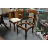 Two 19th century mahogany dining chairs, one lacking seat.