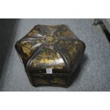 A chinoiserie decorated black lacquer hexagonal shaped box and cover.