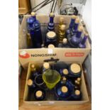 Blue glass storage bottles and jars etc.