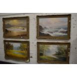 Kobchai, a set of four oil on canvases depicting seascapes and wooded river landscapes.