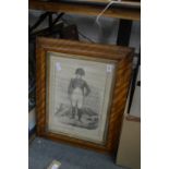 A maple framed engraving of Bonaparte and a box of other engravings.
