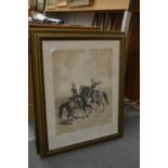 A set of four black and white prints depicting military figures on horseback.