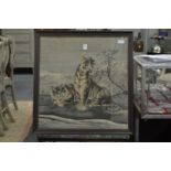 A Japanese embroidered picture of two tigers.