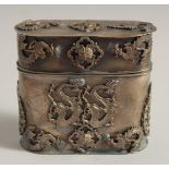 A CHINESE METAL LIDDED CONTAINER.