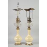 A PAIR OF DECORATIVE VASE SHAPED OIL LAMPS converted to elecricity. 2ft high.