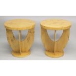 A PAIR OF ART DECO STYLE CIRCULAR TABLES. 1ft 11ins x 2ft 1ins.