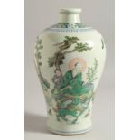 A CHINESE FAMILLE VERTE PORCELAIN MEIPING VASE decorated with seated immortals, six character mark