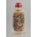 A CHINESE BOW FRONTED REVERSE PAINTED SNUFF BOTTLE. 3.25ins long.