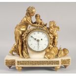 A GOOD 18TH CENTURY FRENCH GILT BRONZE AND MARBLE CLOCK, Le Lafons, Royal Exchange with white enamel
