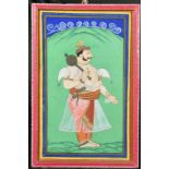 A 19TH CENTURY INDIAN TANJORE PAINTING OF A NOBLEMAN, framed and glazed, image 36cm x 22cm.