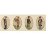 FOUR EARLY 20th CENTURY SCENES OF FIGURES in traditional regional dress, each 6" x 3.75" (15 x 9.