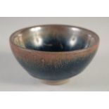 A CHINESE HARE'S FUR GLAZE POTTERY BOWL, 9cm diameter.