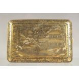 A FINE JAPANESE KOMAI DAMASCENE CIGARETTE CASE, decorated with a panel of a landscape scene, the re