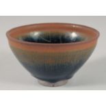 A CHINESE HARE'S FUR GLAZE POTTERY BOWL, 12cm diameter.
