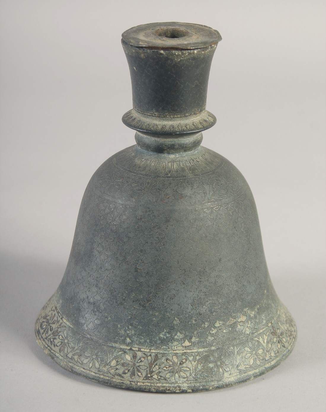 AN INDIAN METAL HUQQA BASE, 16.5cm high.