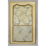 A 19TH CENTURY CHINESE EMBROIDERED FRAMED SILK SECTION, embroidered with scenes of European
