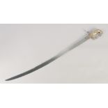 A SOUTH INDIAN MAYSORE SWORD, with single edge blade cut with three narrow fullers, silver gilt hilt