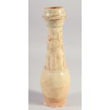 A CHINESE SONG CELADON GLAZE POTTERY FUNERARY VASE, 30cm high.