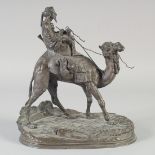 A BRONZE CAMEL AND ARAB RIDER FIGURE, 22.5cm long.